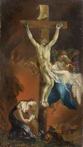 Der Lebende Christus Am Kreuz Mit Zwei Engeln Und Der Hl. Maria Magdalena Mit Blick Auf Jerusalem thumbnail