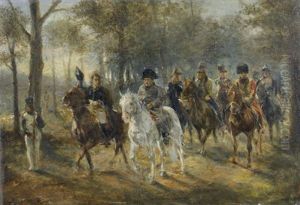 Napoleon Mit Generalstab Im Park Von Fontainebleau by Guido Sigriste