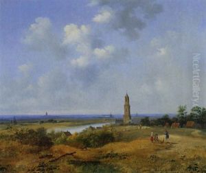 Hollandische Deichlandschaft Mit Personen- Und Tierstaffage by Ferdinand Hendrik Sijpkens
