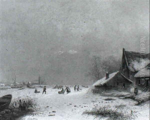 A Winter Landscape With Several Skaters - view 1