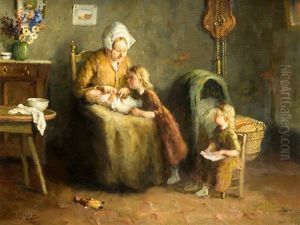 Mutter Mit Drei Kindern In Der Kinderstube by Gijsbertus Jan Sijthoff