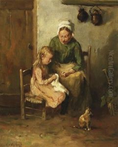 Die Hausarbeitsstunde. Grosmutter Mit Ihrer Enkelin In Der Kuche