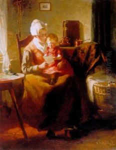 A Mother And Child In A Cottage Interior by Gijsbertus Jan Sijthoff