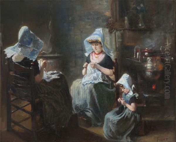 Volendams Boereninterieur Met Naaistertjes Bij Stoof - view 1