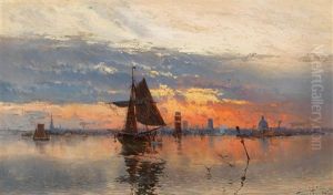Scene At Dusk In The Harbour Of Stockholm by Herman Gustav af Sillen
