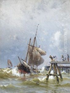 Segelfartyg Vid Pir by Herman Gustav af Sillen