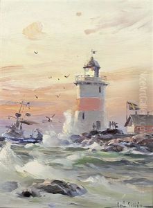 Kustenlandschaft Mit Leuchtturm by Herman Gustav af Sillen