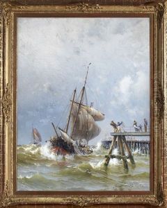 Segelfartyg Vid Pir by Herman Gustav af Sillen