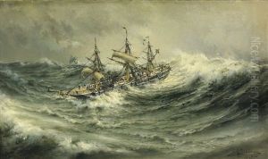 Skepp Pa Stormigt Hav by Herman Gustav af Sillen