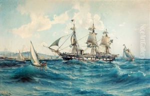 Skepp Under Unionsflagg I Medelhavet Utanfor Nordafrika by Herman Gustav af Sillen