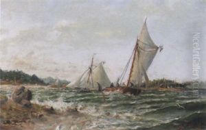 Kustvy Med Segelskutor by Herman Gustav af Sillen