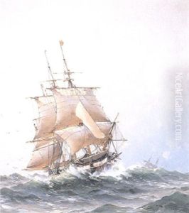 Marin Med Fullriggare Pa Upprort Hav by Herman Gustav af Sillen