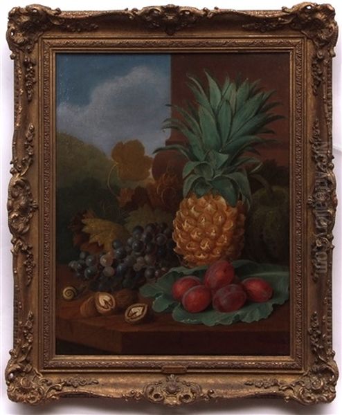 Still Life Study Of Mixed Fruit And Nuts On A Marble Ledge - view 1