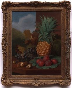 Still Life Study Of Mixed Fruit And Nuts On A Marble Ledge