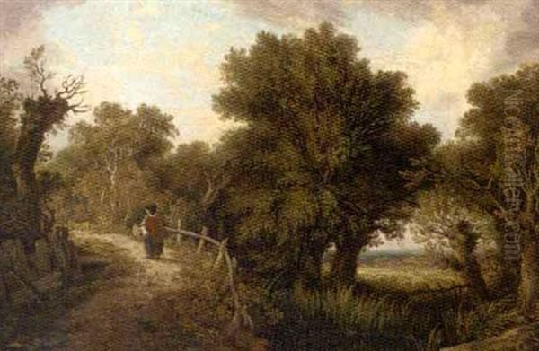 Figure By A Pond In A Wooded Landscape - view 1
