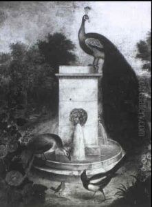 A Garden Fountain With Birds by James Sillett