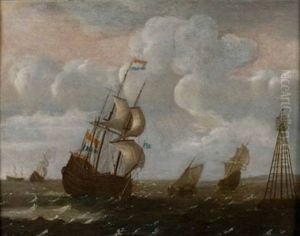 Hollandisches Seestuck Mit Dreimaster Und Weiteren Segelschiffen by Adam Silo