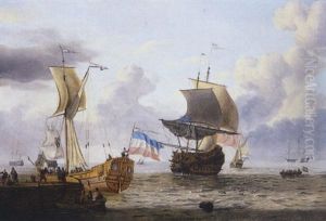 Navires De Haut Bord Au Mouillage Pres D'un Ponton Duquel S'approche Une Barque Chargee De Villageois Navires De Haut Bord Au Mouillage Pres D'un Ponton Duquel S'approche Une Barque Chargee De Villageois