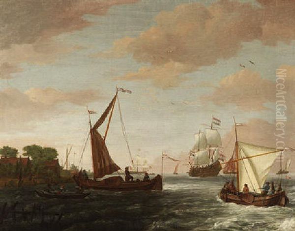 Marine - Statenyacht, Fischerboote Und Eine Hollandische Kriegspinasse In Einer Flusmundung - view 1