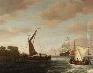 Marine - Statenyacht, Fischerboote Und Eine Hollandische Kriegspinasse In Einer Flusmundung by Adam Silo