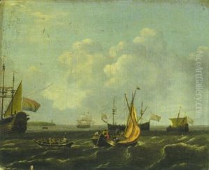 Segelboote, Ruderboot Und Niederlandische Dreimaster Vor Der Kuste