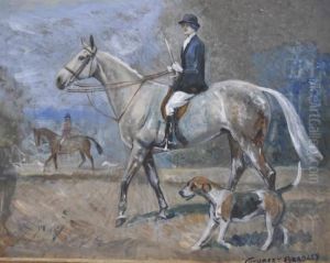 Lady On Horseback With Hounds by Cuthbert Bradley