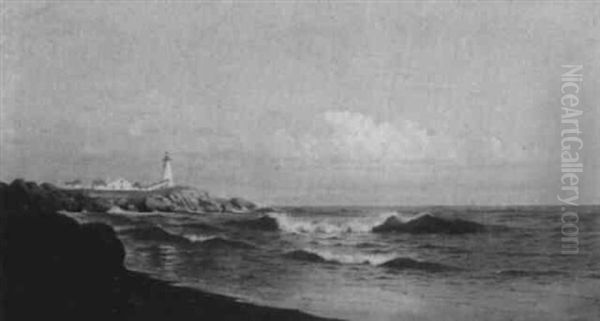 New England Rocky Coastal Landscape With Lighthouse - view 1