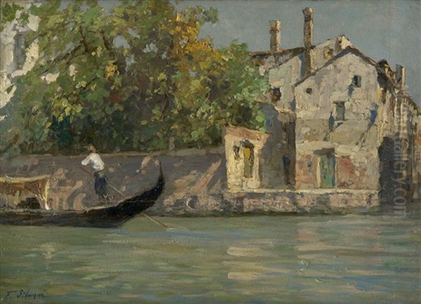 Venezianischer Kanal Im Sommer Mit Gondel - view 1
