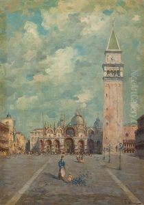Venedig - Die Piazza San Marco Mit Blick Auf Die Basilica Und Den Campanile by Ferdinando Silvani