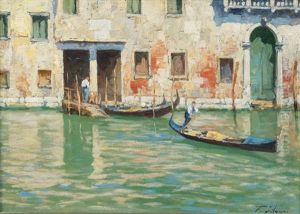 View Of Venetian Gondolas by Ferdinando Silvani