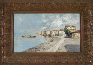 Oberitalienische Uferpromenade Mit Fischerbooten