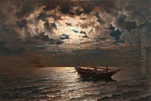Fishermen At Sea In Moonlight by Jacob Silven