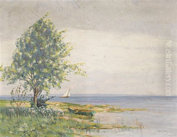 Seeufer Mit Baum Und Booten - view 1