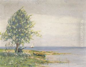 Seeufer Mit Baum Und Booten by Albert Henri Louis Silvestre