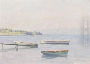 Seeuferpartie Mit Booten by Albert Henri Louis Silvestre