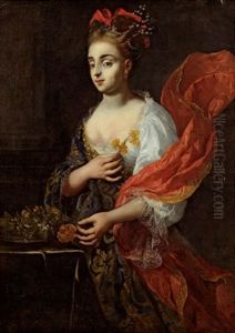 Portrait Einer Jungen Dame Mit Blumen Portrait Einer Jungen Dame Mit Blumen