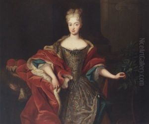 Portrait Of A Lady Wearing An Embroidered Dress And An Ermine Lined Red Cloak