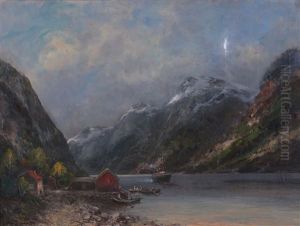 Fjordlandskap Med Bater by Sigvald Simensen