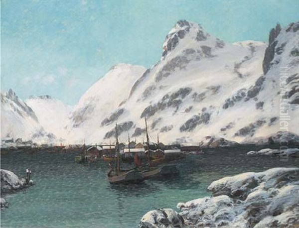 A Norwegian Fishing Village In The Snow - view 1