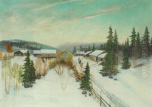 Vinterdag I Landsbyen I Norge by Sigvald Simensen