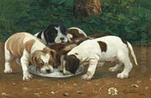 Fem Hundehvalpe Vil Til Fadet by Viggo Simesen