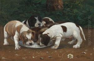 Puppies At The Food Plate by Viggo Simesen
