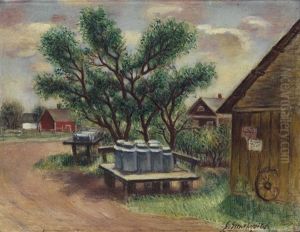 Farm Landscape (milk Cans #2) by Simkha Simkhovitch