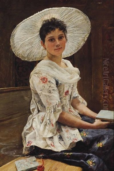 Young Beauty In A White Hat - view 1