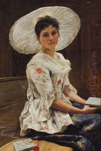 Young Beauty In A White Hat by Franz Xavier Simm