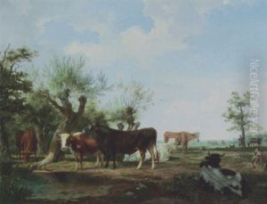 Kuhe Und Stier Auf Der Weide by Friedrich Karl Joseph Simmler