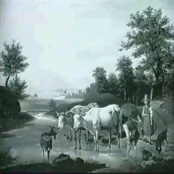 Bauernfamilie Mit Vieh An Der Furt - view 1