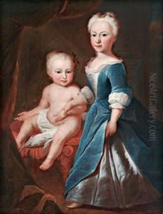 Zwei Geschwister: Anna Magdalena Keller Geb. Und Ihr Schwesterchen Susanna Geb. 1739 (laut Ruckseitiger Beschriftung Auf Der Originalleinwand) by Johannes Simmler