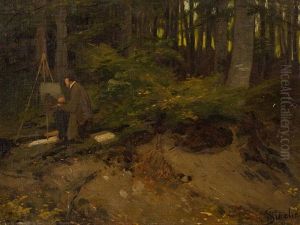 Artist In The Woods by Wilhelm Simmler