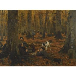 Rast Auf Der Jagd-hunters At Rest by Wilhelm Simmler